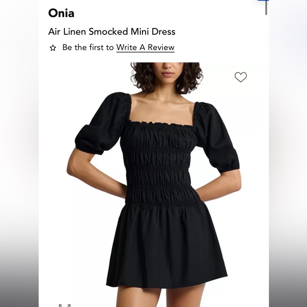Onia Black Smocked Puff Sleeve Mini Dress